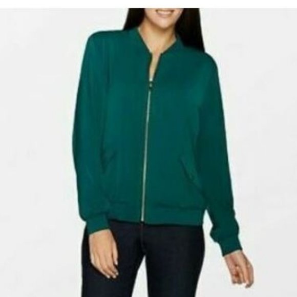 Susan Graver Solid Stretch Peachskin Bomber Jacket - Picture 1 of 1